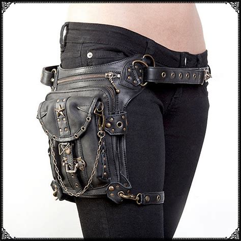 fake leather steampunk bags|steampunk leg pouch.